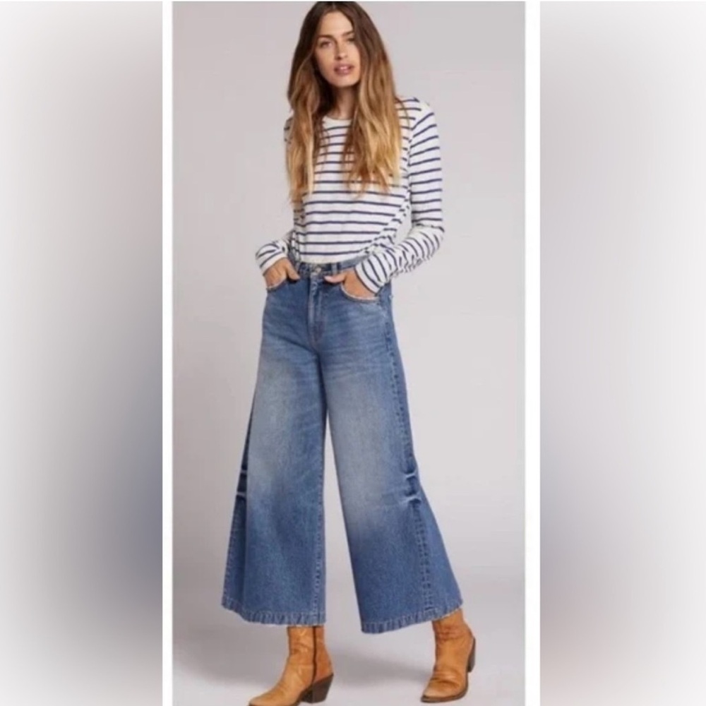 Current Elliott Wide Leg Crop Bromes Jeans